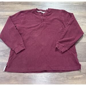 L.L. Bean Henley Shirt XL Waffle Knit Long Sleeve Cotton Pullover Red Maroon